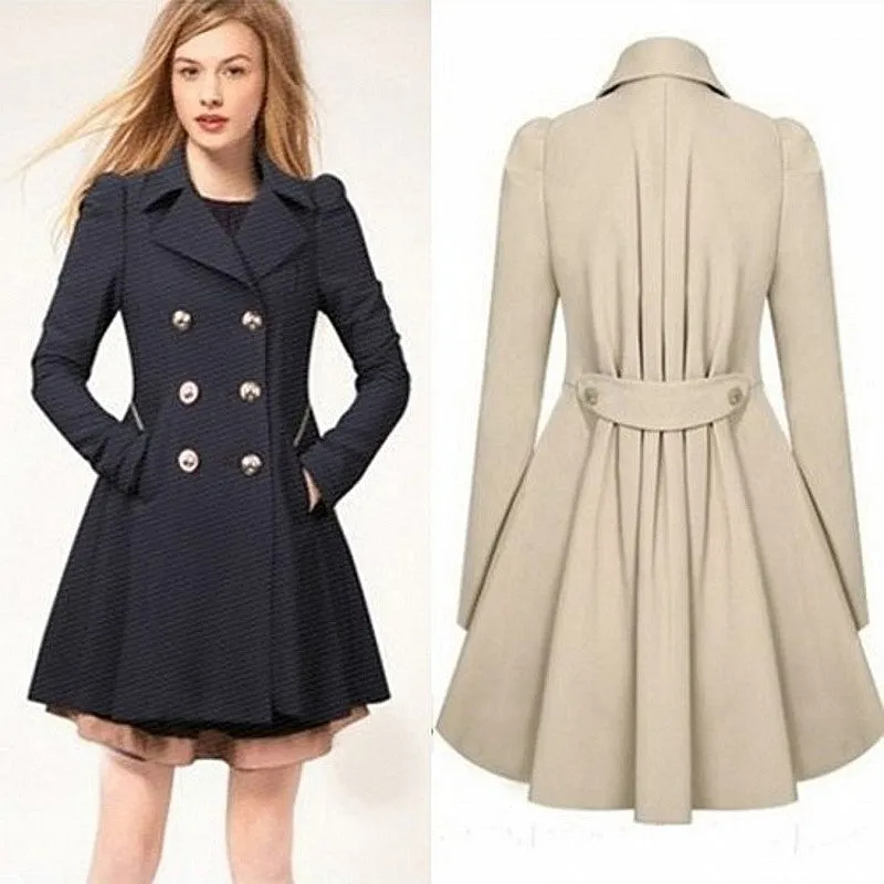 Double Button Turn-down Collar Slim Plus Size Coat