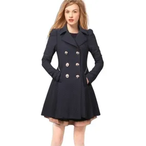 Double Button Turn-down Collar Slim Plus Size Coat