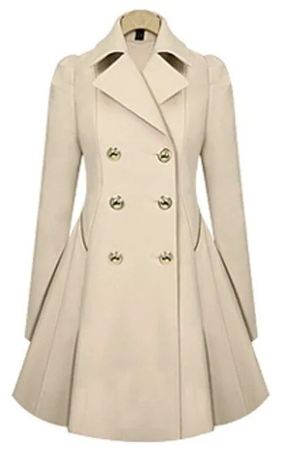 Double Button Turn-down Collar Slim Plus Size Coat