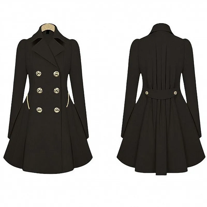 Double Button Turn-down Collar Slim Plus Size Coat