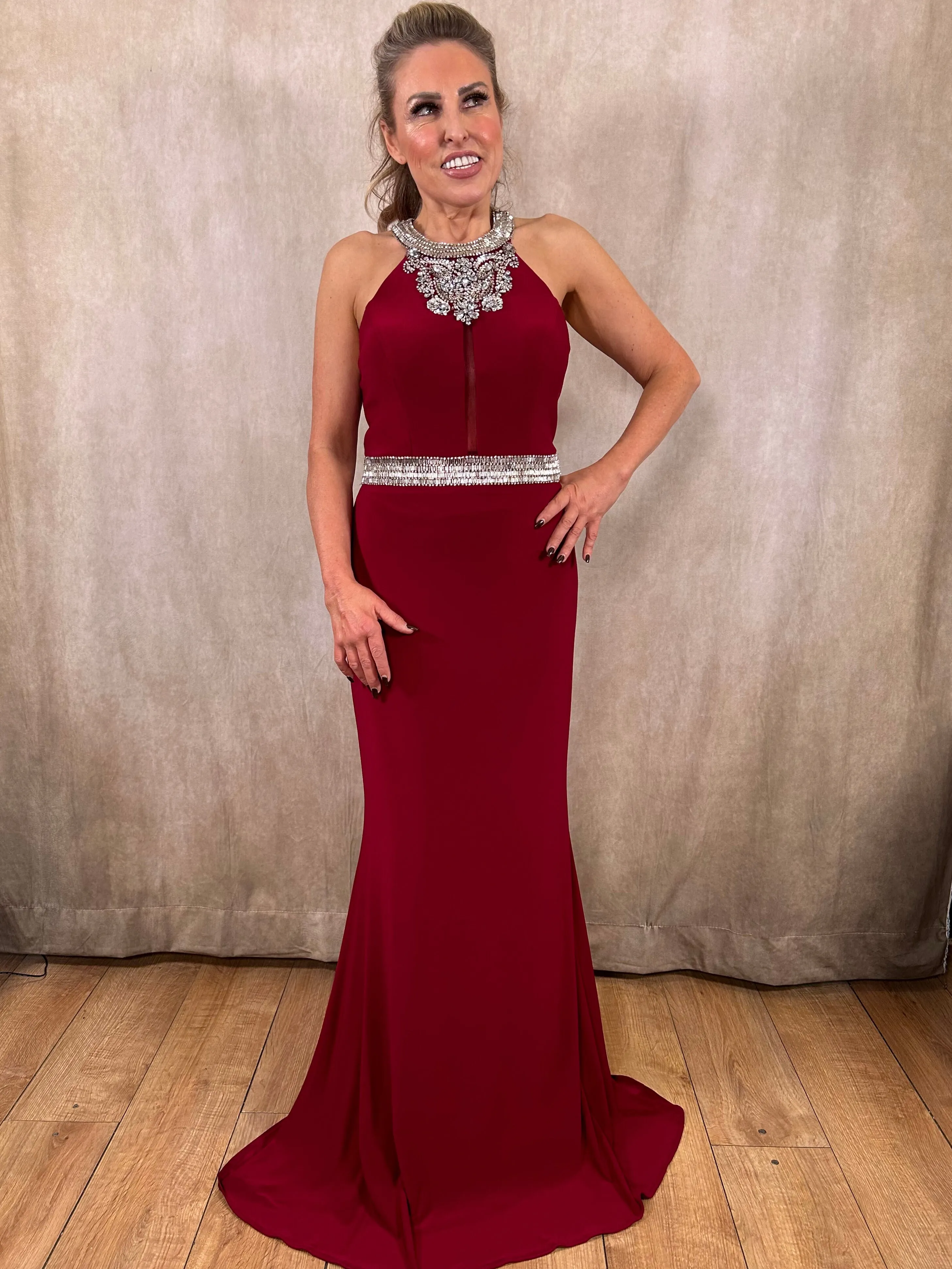 Dynasty Dress Burgundy and Diamante