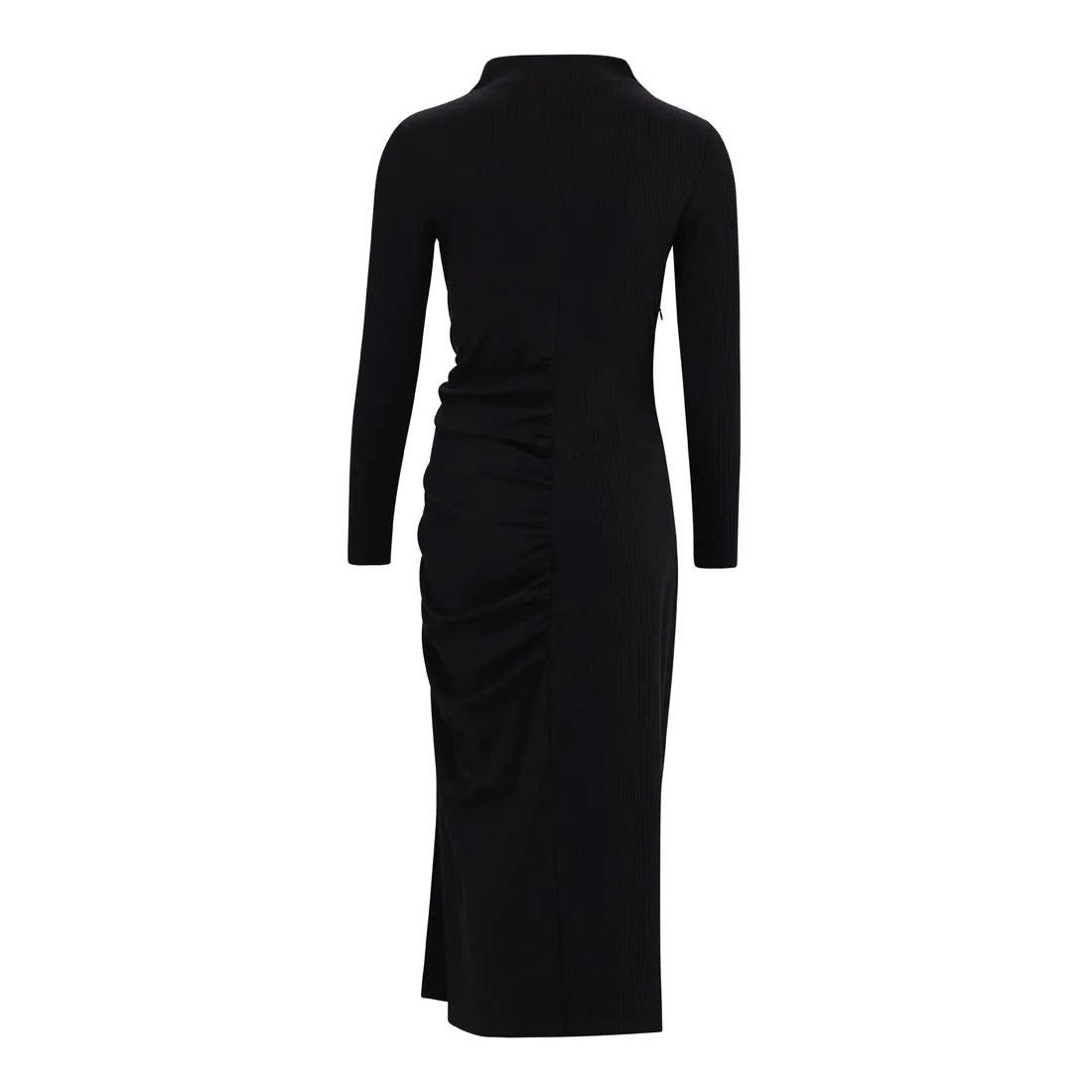 ELIANA BLACK BODYCON RIB DRESS WITH GATHERS