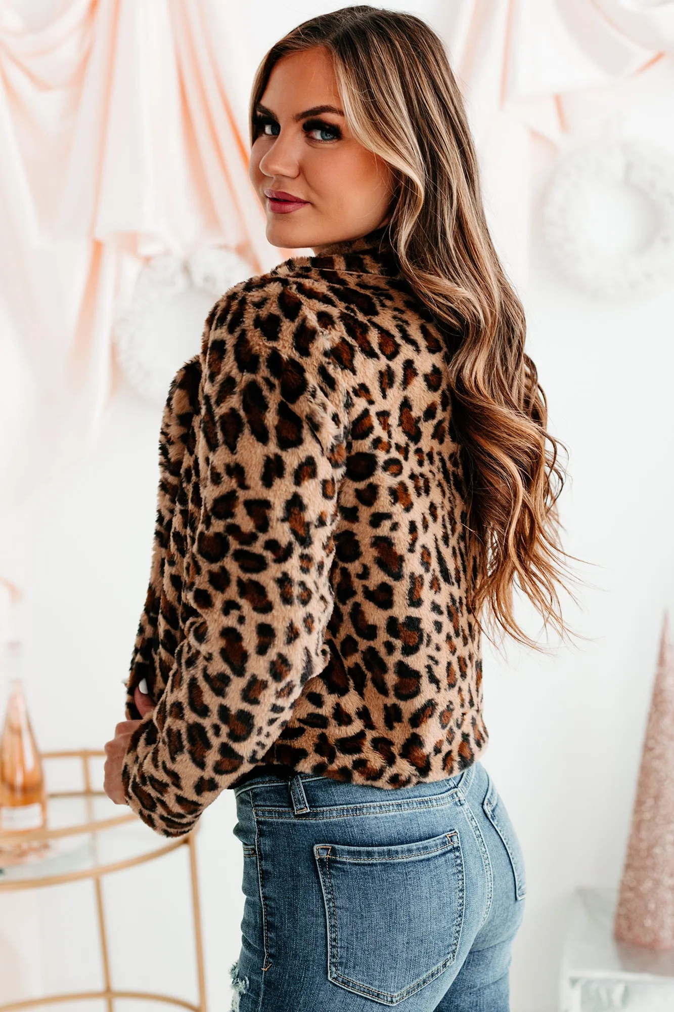 Fancy Feels Leopard Print Faux Fur Jacket (Brown)