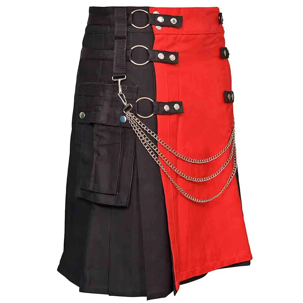 Fashion Utility Kilt Black with Removable Chains & Apron