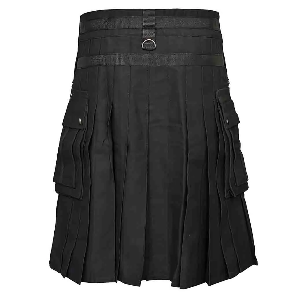 Fashion Utility Kilt Black with Removable Chains & Apron