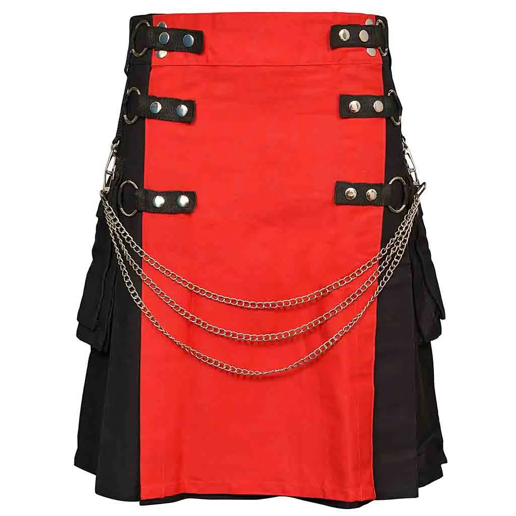 Fashion Utility Kilt Black with Removable Chains & Apron