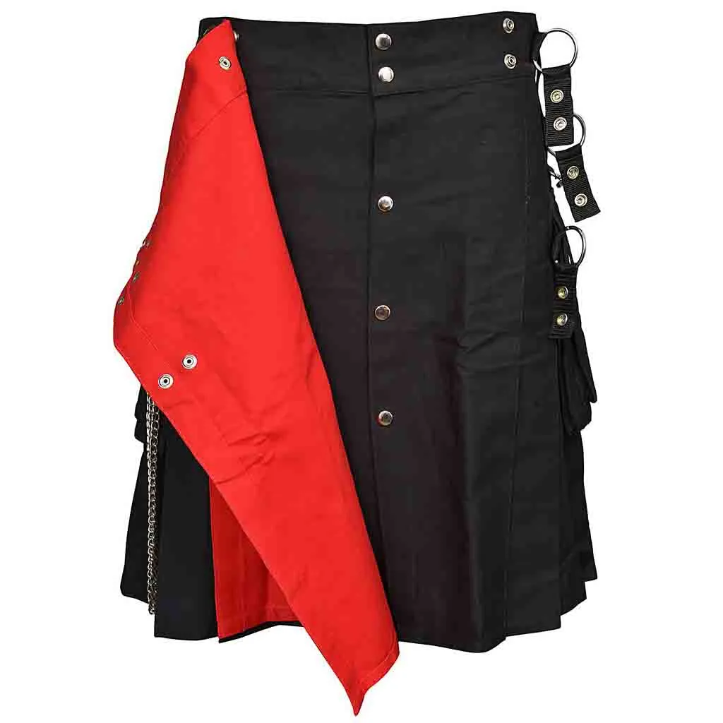 Fashion Utility Kilt Black with Removable Chains & Apron