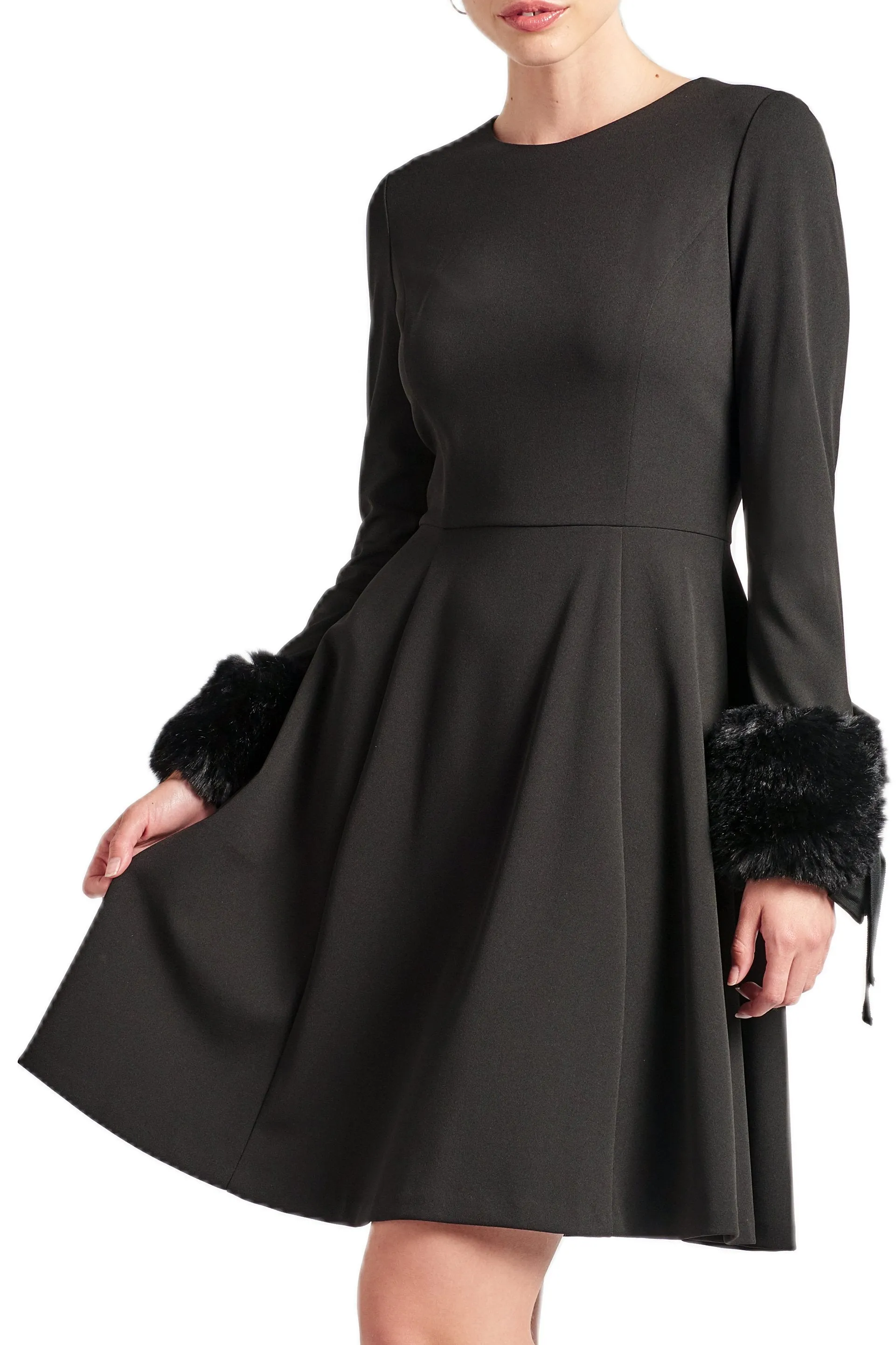 Faux Fur Accented Fit & Flare Caroline Dress