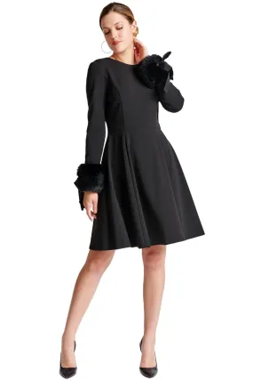 Faux Fur Accented Fit & Flare Caroline Dress