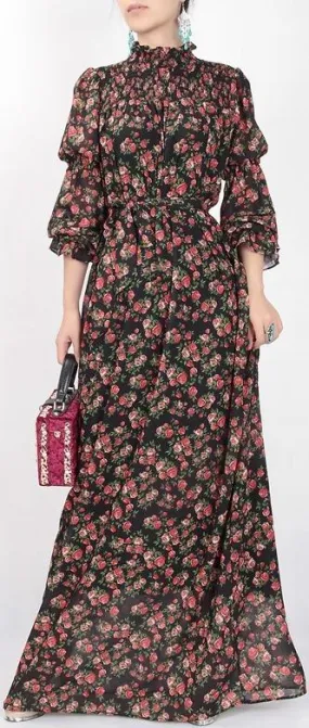 Floral-Print High-Neck Maxi Dress