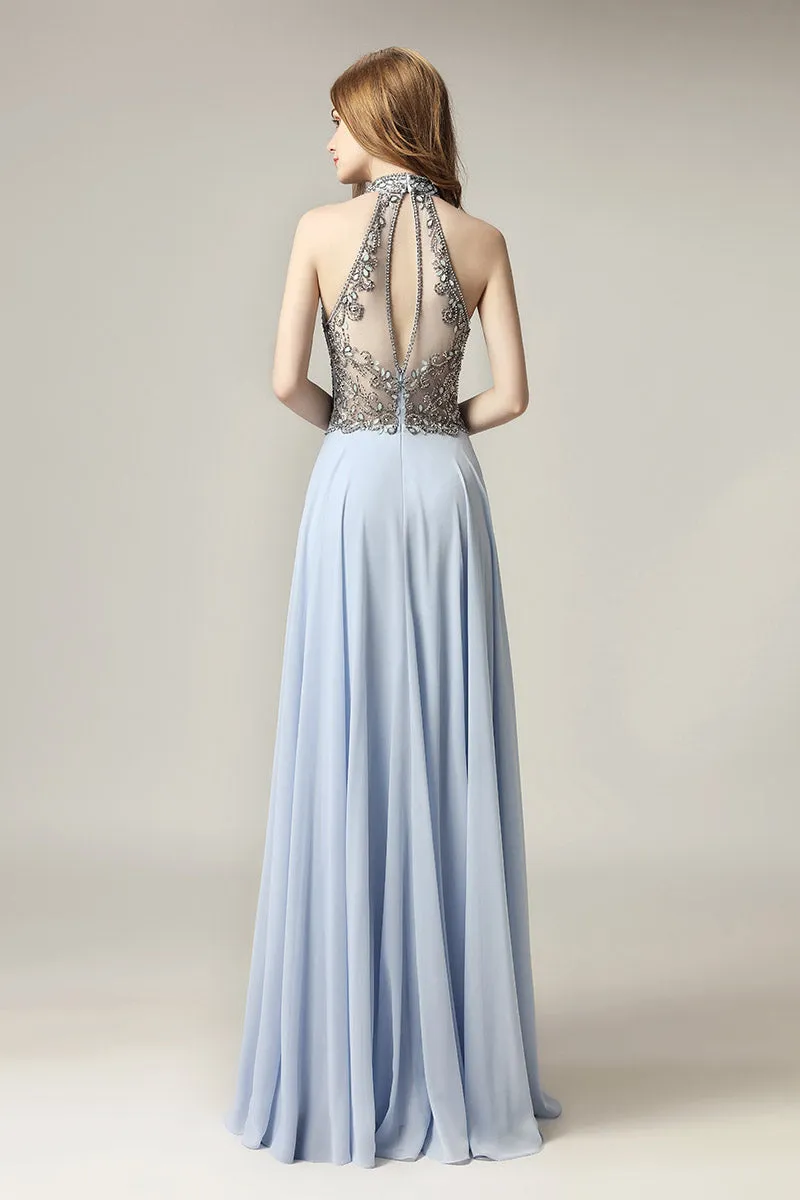 Flowy Chiffon Sleeveless Long Evening Prom Dress