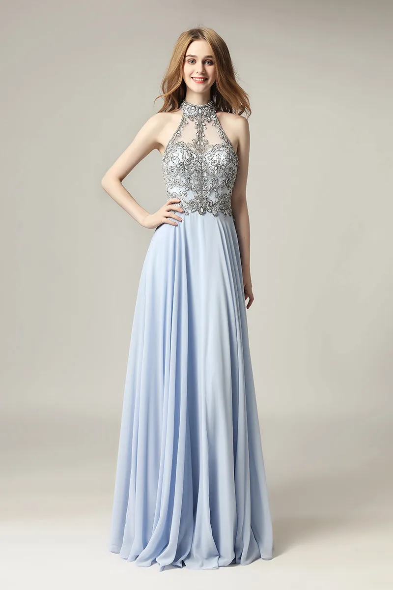 Flowy Chiffon Sleeveless Long Evening Prom Dress