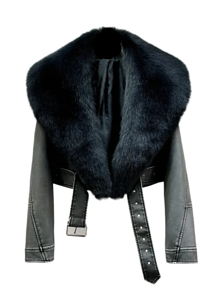 Fur Collar Short Leather Jacket