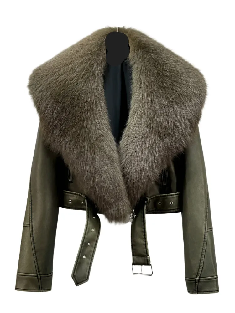 Fur Collar Short Leather Jacket