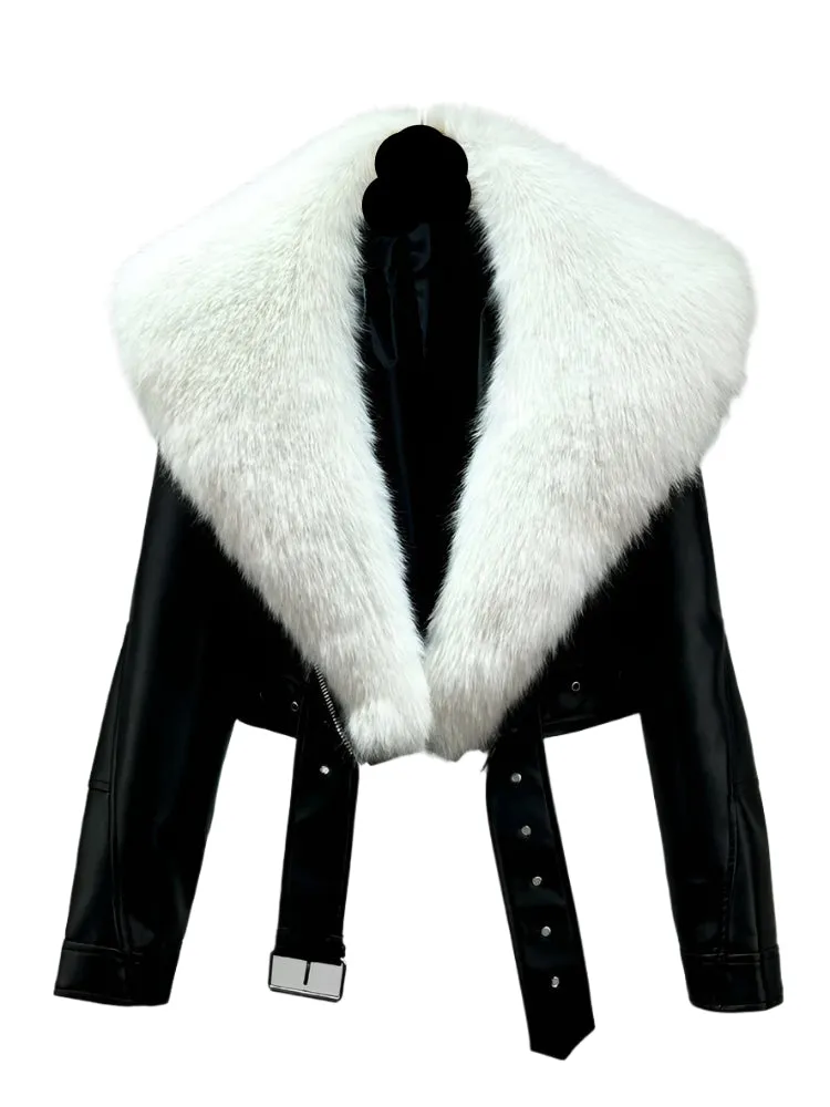 Fur Collar Short Leather Jacket