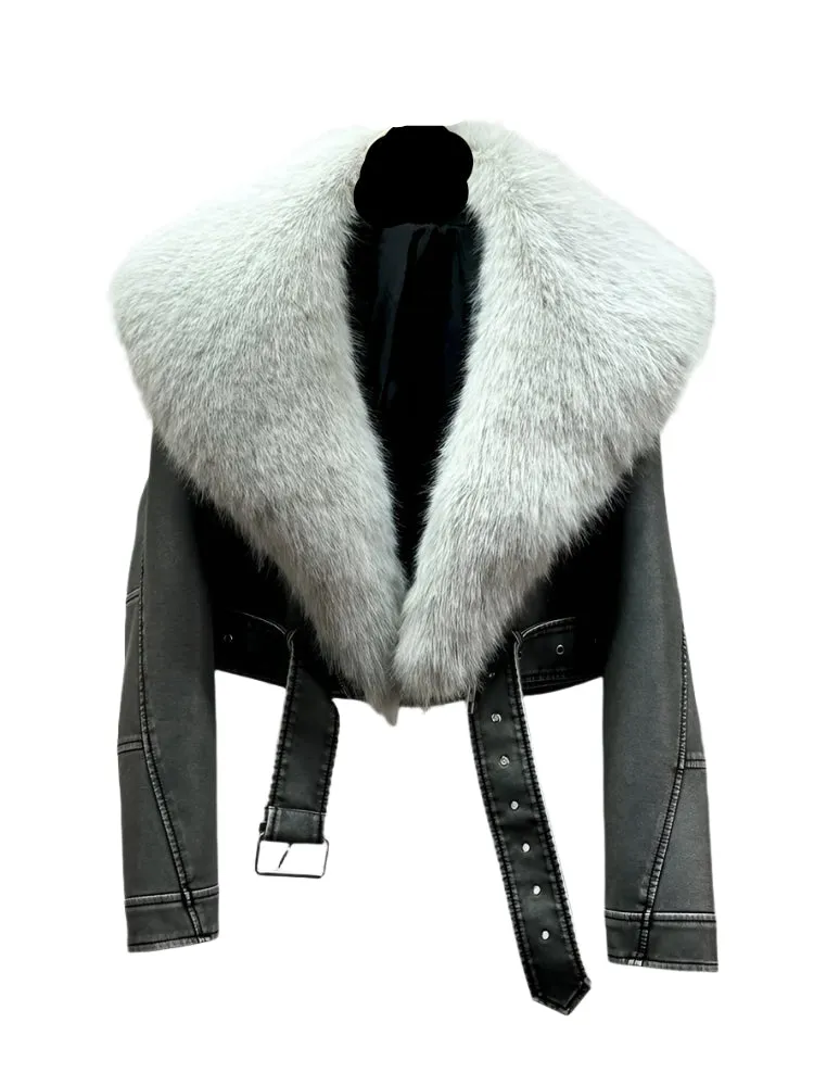 Fur Collar Short Leather Jacket