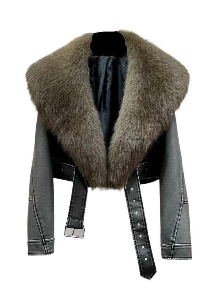 Fur Collar Short Leather Jacket