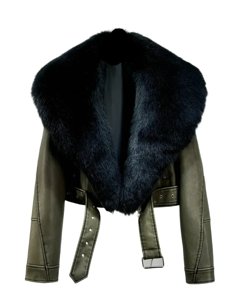 Fur Collar Short Leather Jacket