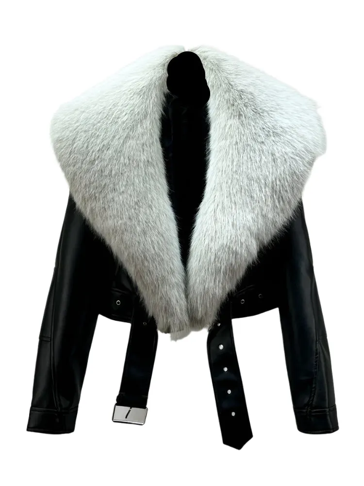 Fur Collar Short Leather Jacket