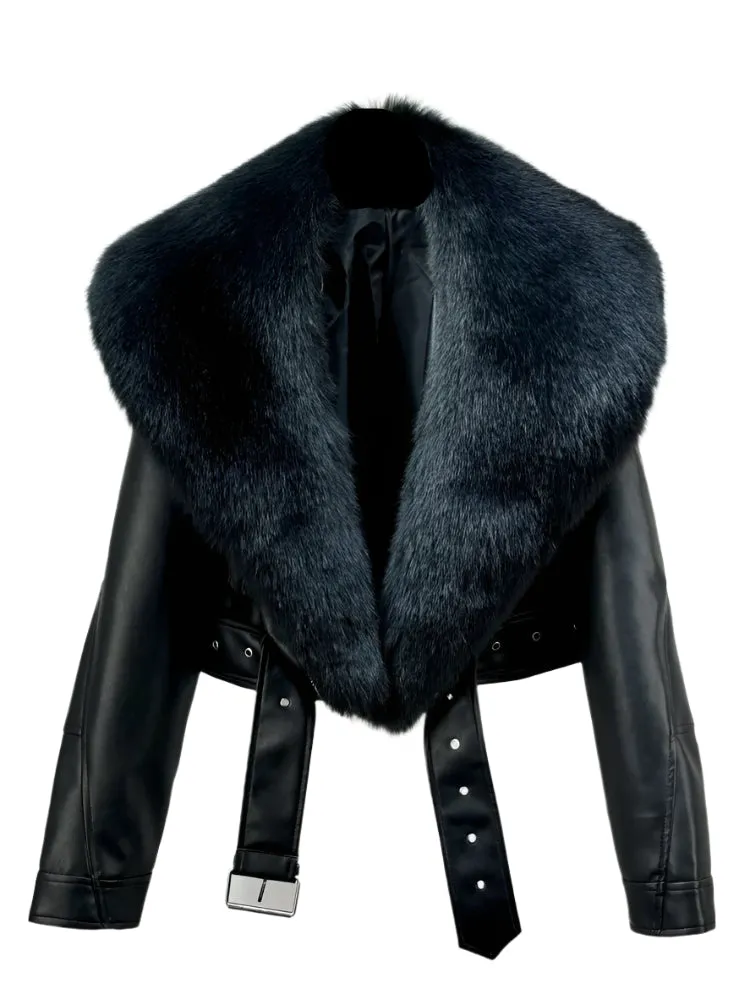 Fur Collar Short Leather Jacket