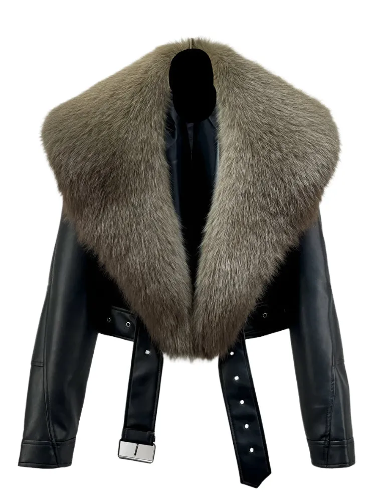 Fur Collar Short Leather Jacket