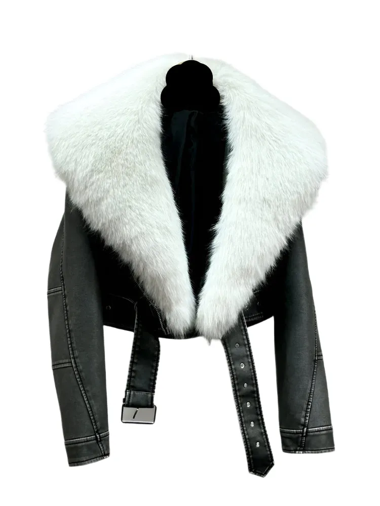 Fur Collar Short Leather Jacket