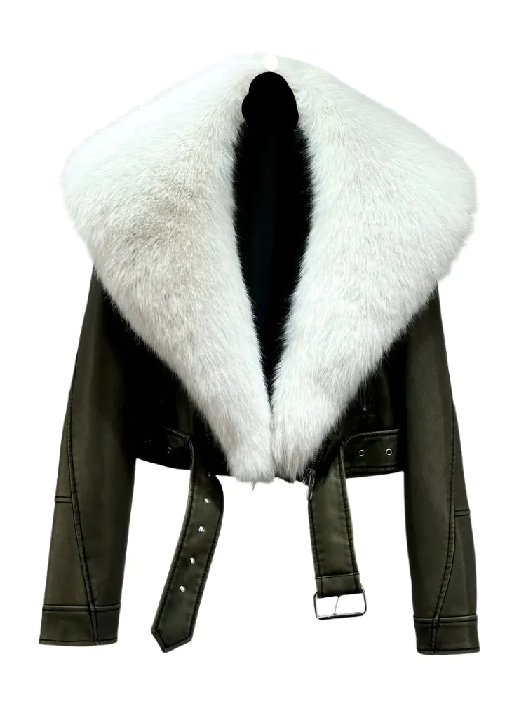 Fur Collar Short Leather Jacket