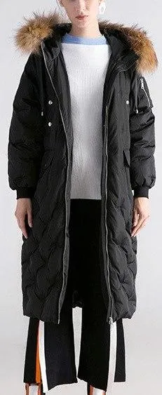 Fur-Hooded Embroidered Puffer Coat , Black or Green