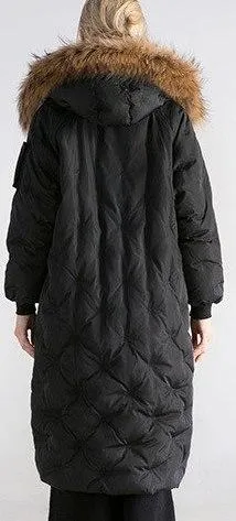 Fur-Hooded Embroidered Puffer Coat , Black or Green