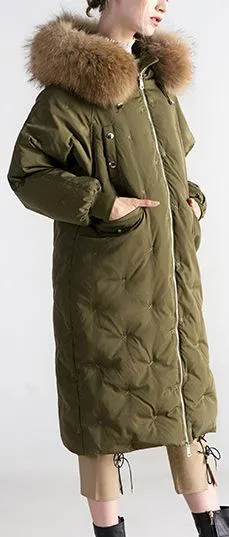 Fur-Hooded Embroidered Puffer Coat , Black or Green