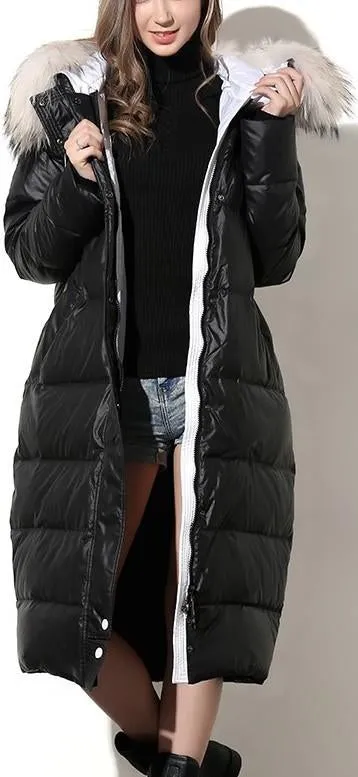 Fur-Hooded Puffer Down Coat