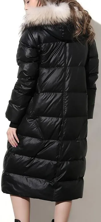 Fur-Hooded Puffer Down Coat