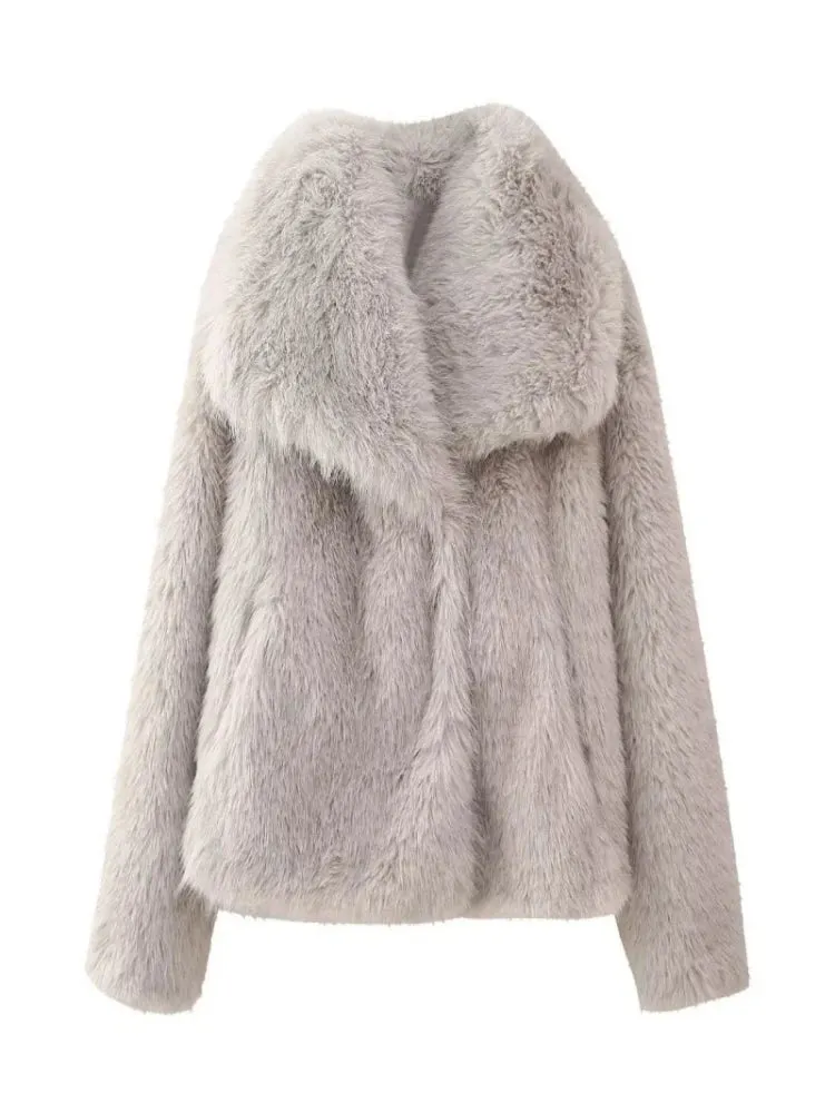 Fur White Winter Fashion Turndown Solid Long Sleeve Coats