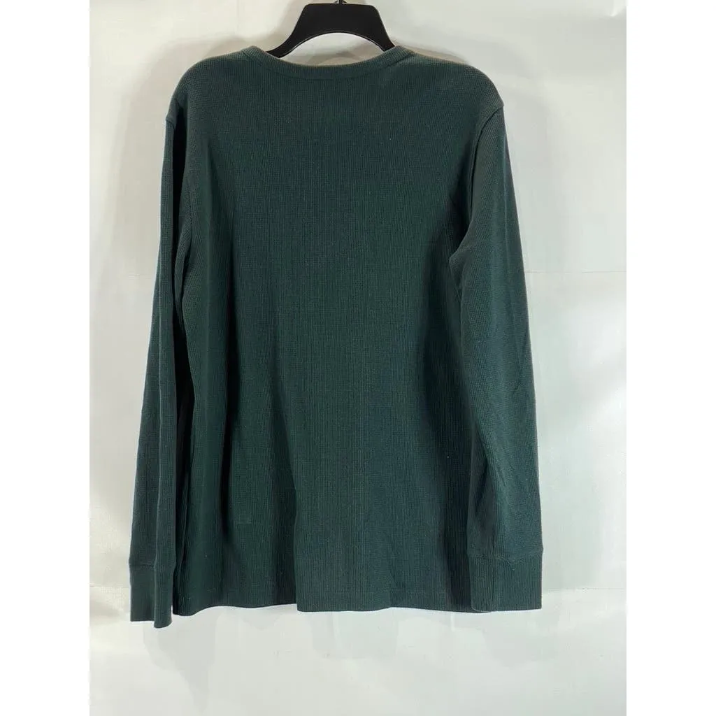 GOODFELLOW & CO Men's Green Textured Standard-Fit Long Sleeve Henley Shirt SZ M