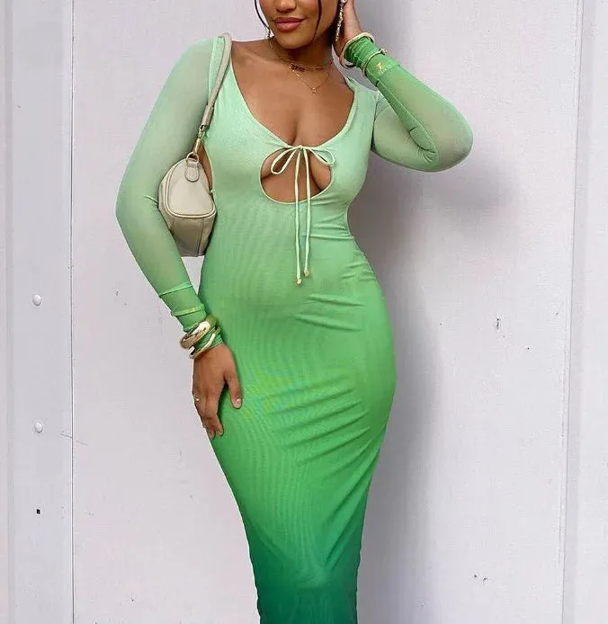 Gradient Deep Backless Bandage Slim Party Dress