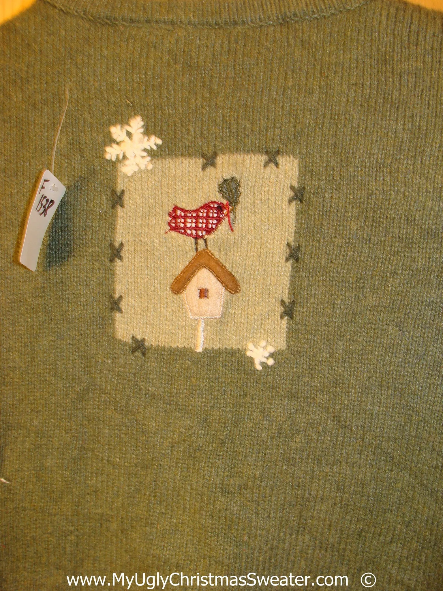 Green Festive Christmas Sweater with Birdhouses