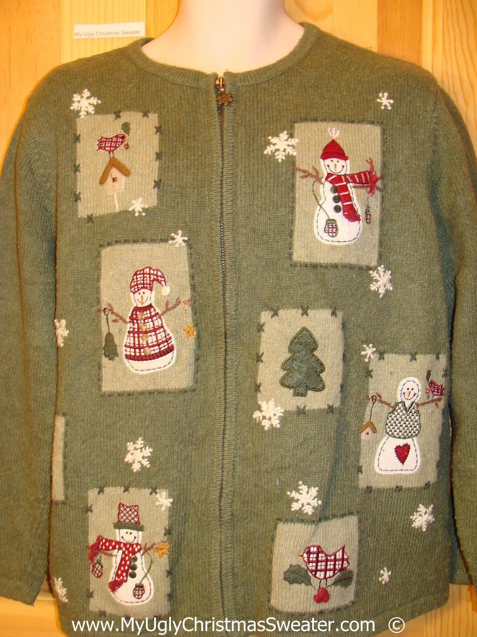 Green Festive Christmas Sweater with Birdhouses