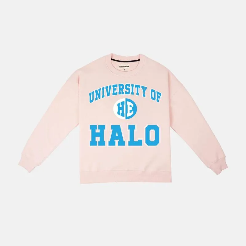 Halo Effect Unisex 'University of Halo' Marshmallow Pink Sweatshirt