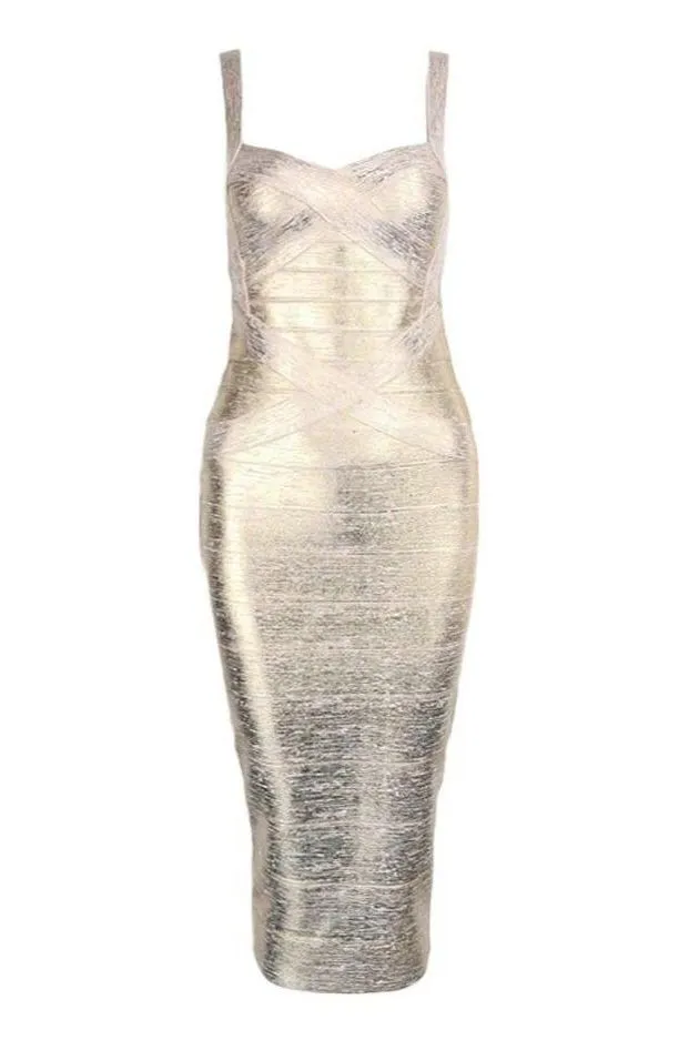 Heidi Bandage Midi Dress - Gold