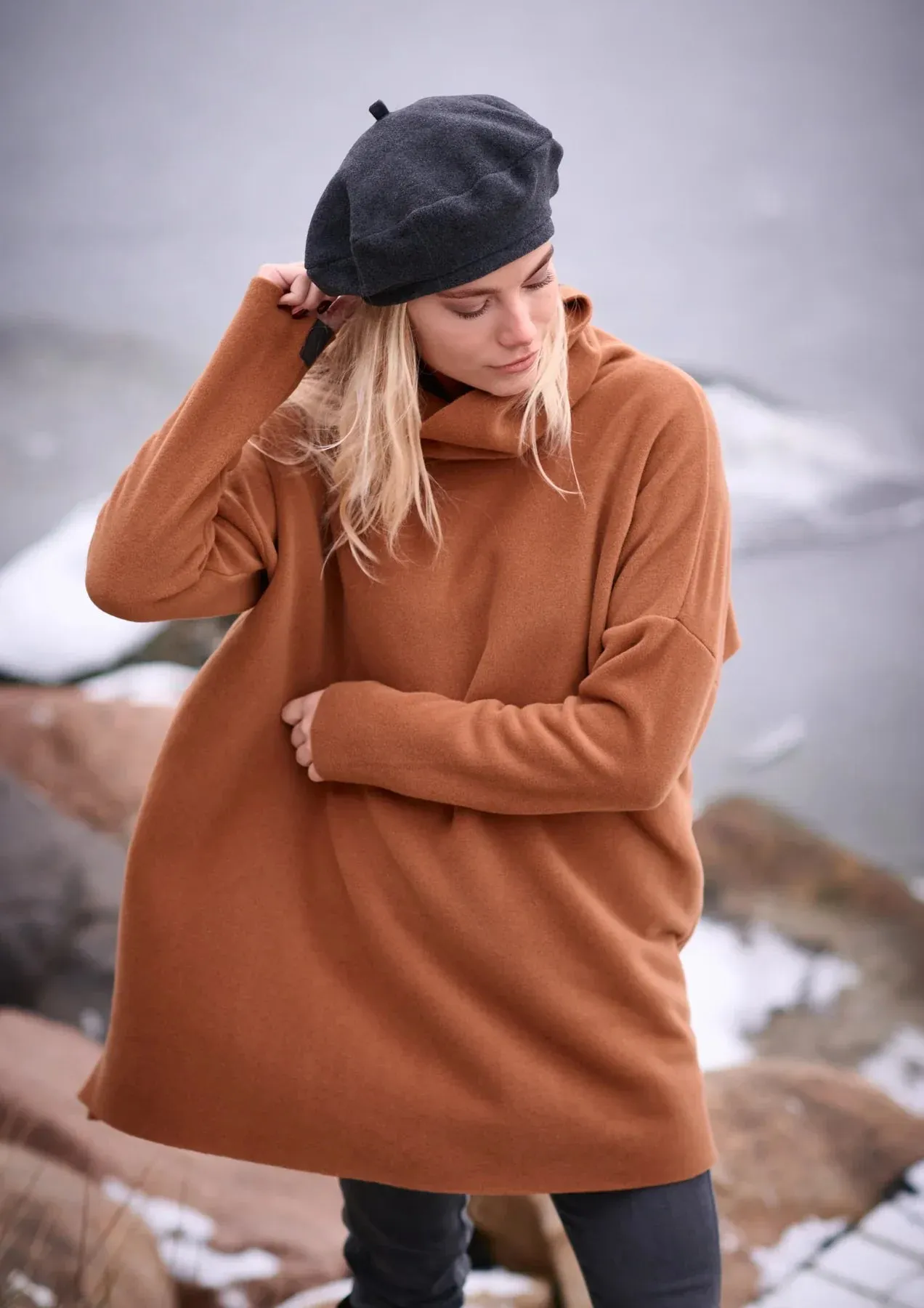 Henriette Steffensen 1288 High Neck Fleece Tunic in RUST