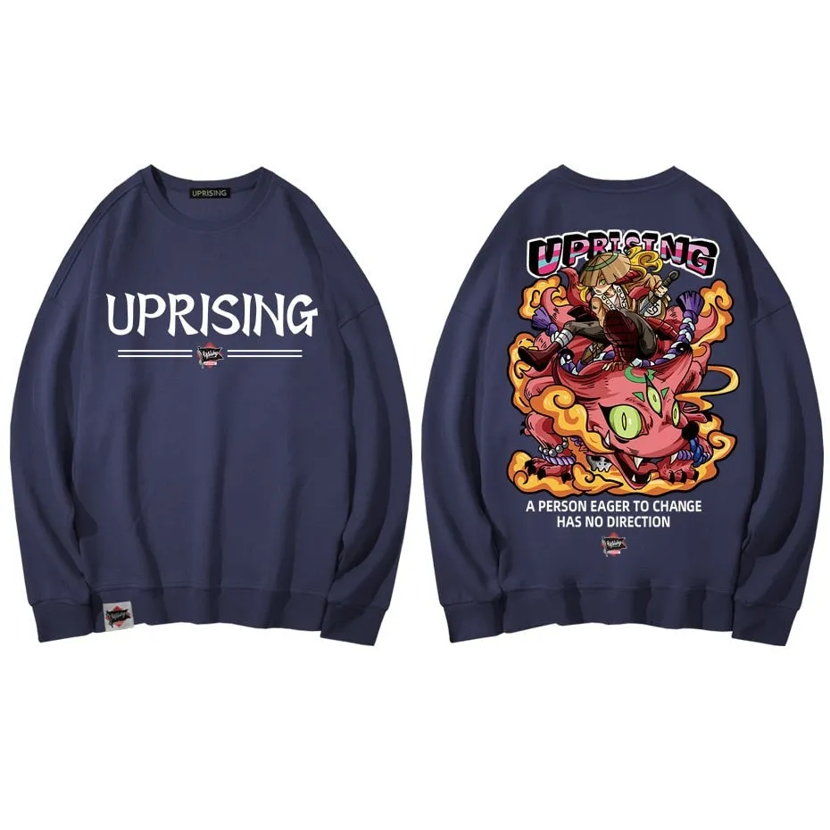 Hoodies, Sweatshirts UPRISING Chinese style cartoon illustration printed long sleeve hip hop street dance Japanese European