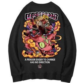 Hoodies, Sweatshirts UPRISING Chinese style cartoon illustration printed long sleeve hip hop street dance Japanese European