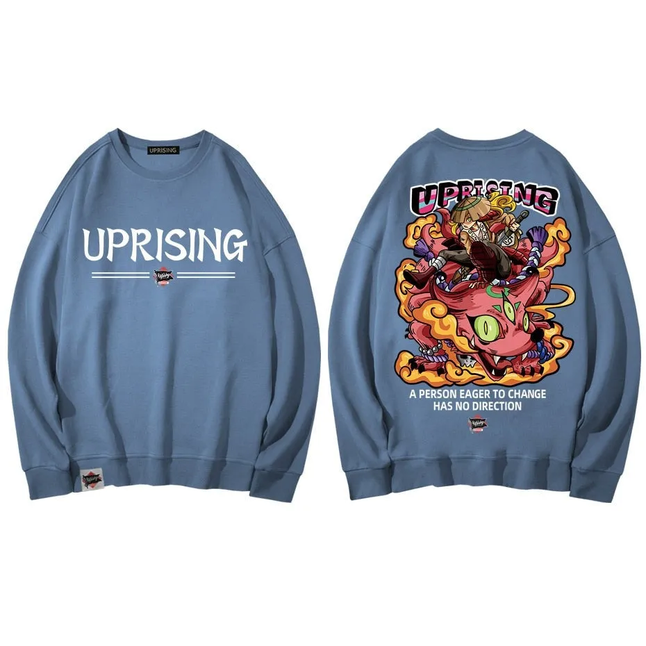 Hoodies, Sweatshirts UPRISING Chinese style cartoon illustration printed long sleeve hip hop street dance Japanese European