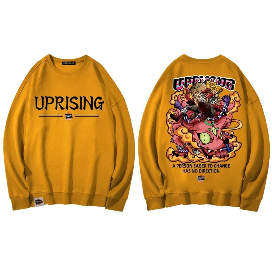 Hoodies, Sweatshirts UPRISING Chinese style cartoon illustration printed long sleeve hip hop street dance Japanese European