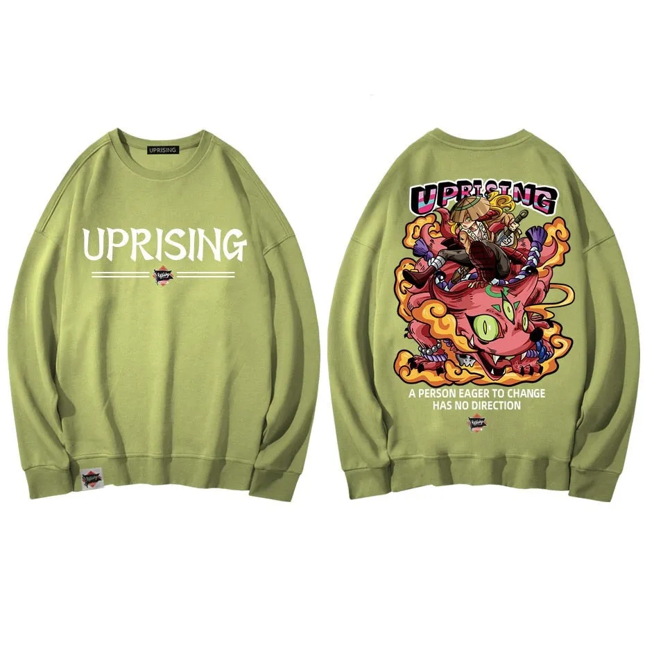 Hoodies, Sweatshirts UPRISING Chinese style cartoon illustration printed long sleeve hip hop street dance Japanese European