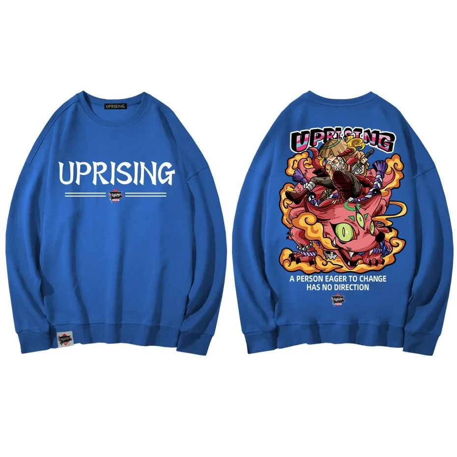 Hoodies, Sweatshirts UPRISING Chinese style cartoon illustration printed long sleeve hip hop street dance Japanese European