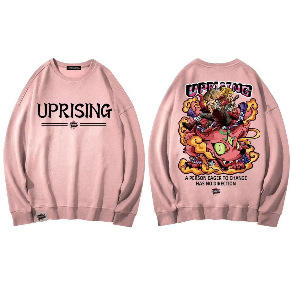 Hoodies, Sweatshirts UPRISING Chinese style cartoon illustration printed long sleeve hip hop street dance Japanese European