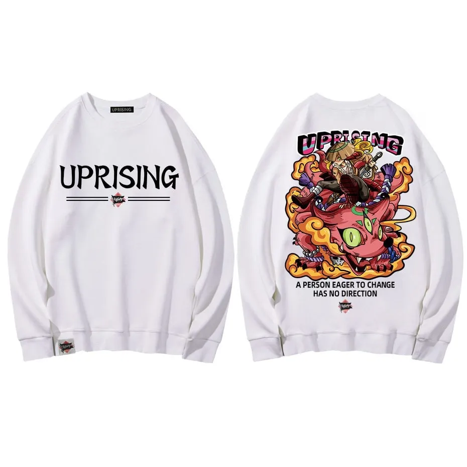 Hoodies, Sweatshirts UPRISING Chinese style cartoon illustration printed long sleeve hip hop street dance Japanese European