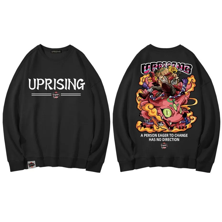 Hoodies, Sweatshirts UPRISING Chinese style cartoon illustration printed long sleeve hip hop street dance Japanese European