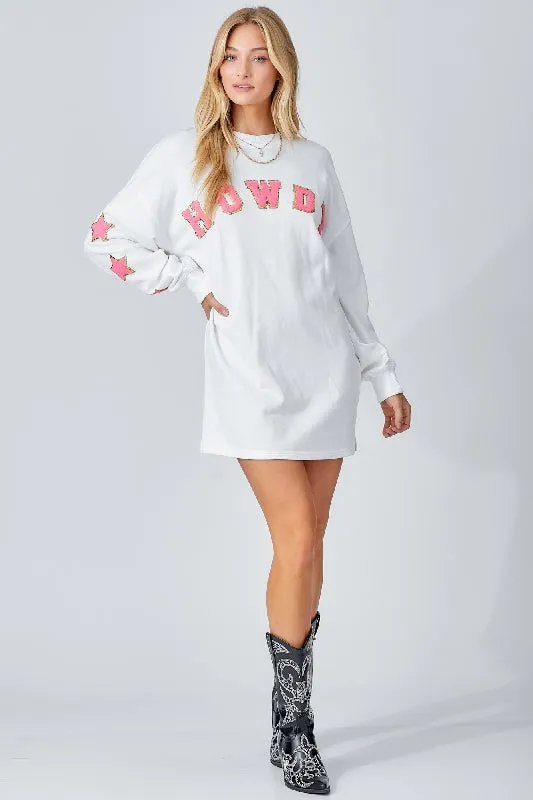 Howdy Patch Crewneck Oversize Sweatshirt Tunic - Ivory